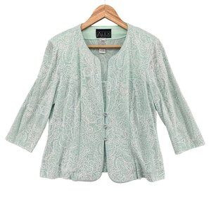 Alex Evenings 2 Piece Tank Shell Jacket Mint Green Sparkle Lace Formal Set Sz L